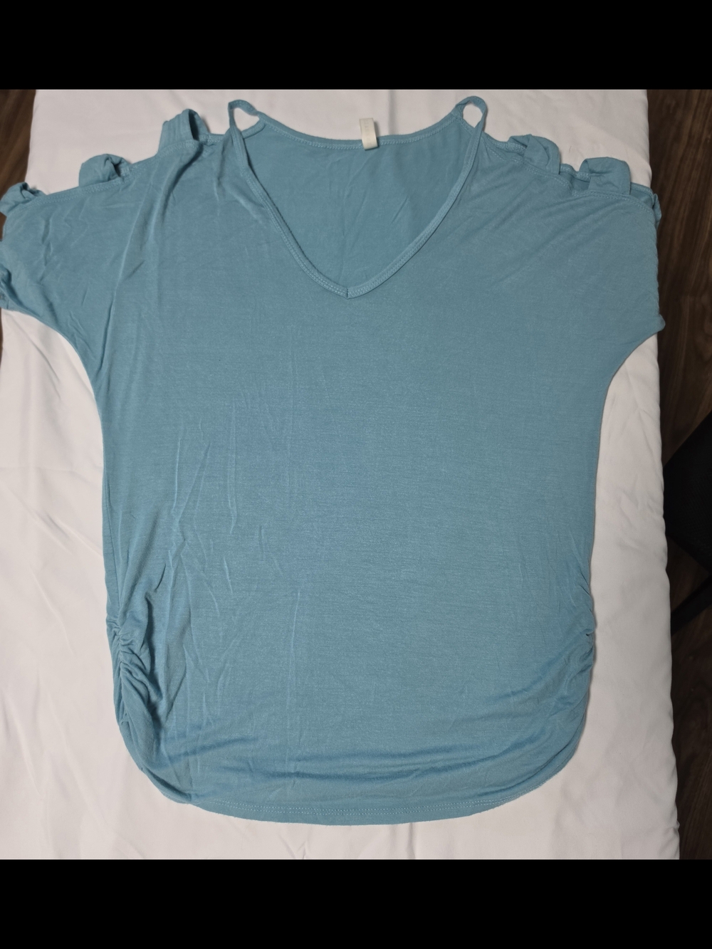 Light Blue Women's Cold-Shoulder V-Neck Top